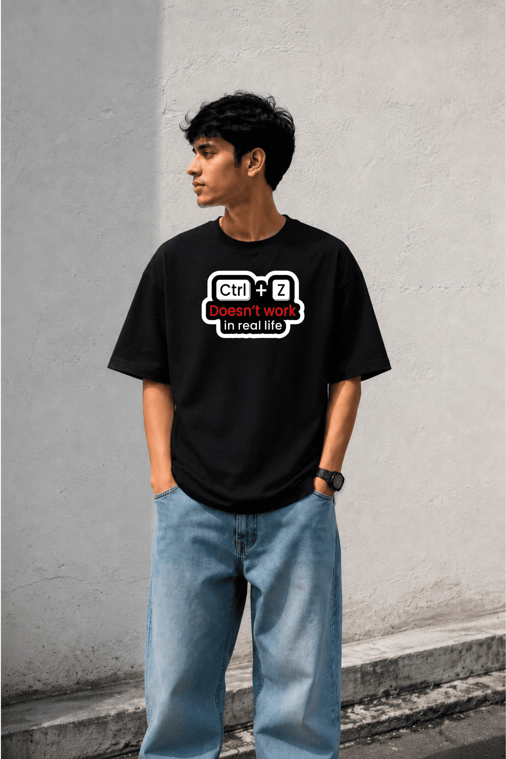 Ctrl + Z Doesn't Work in Real Life Oversized Graphic T-Shirt for Men