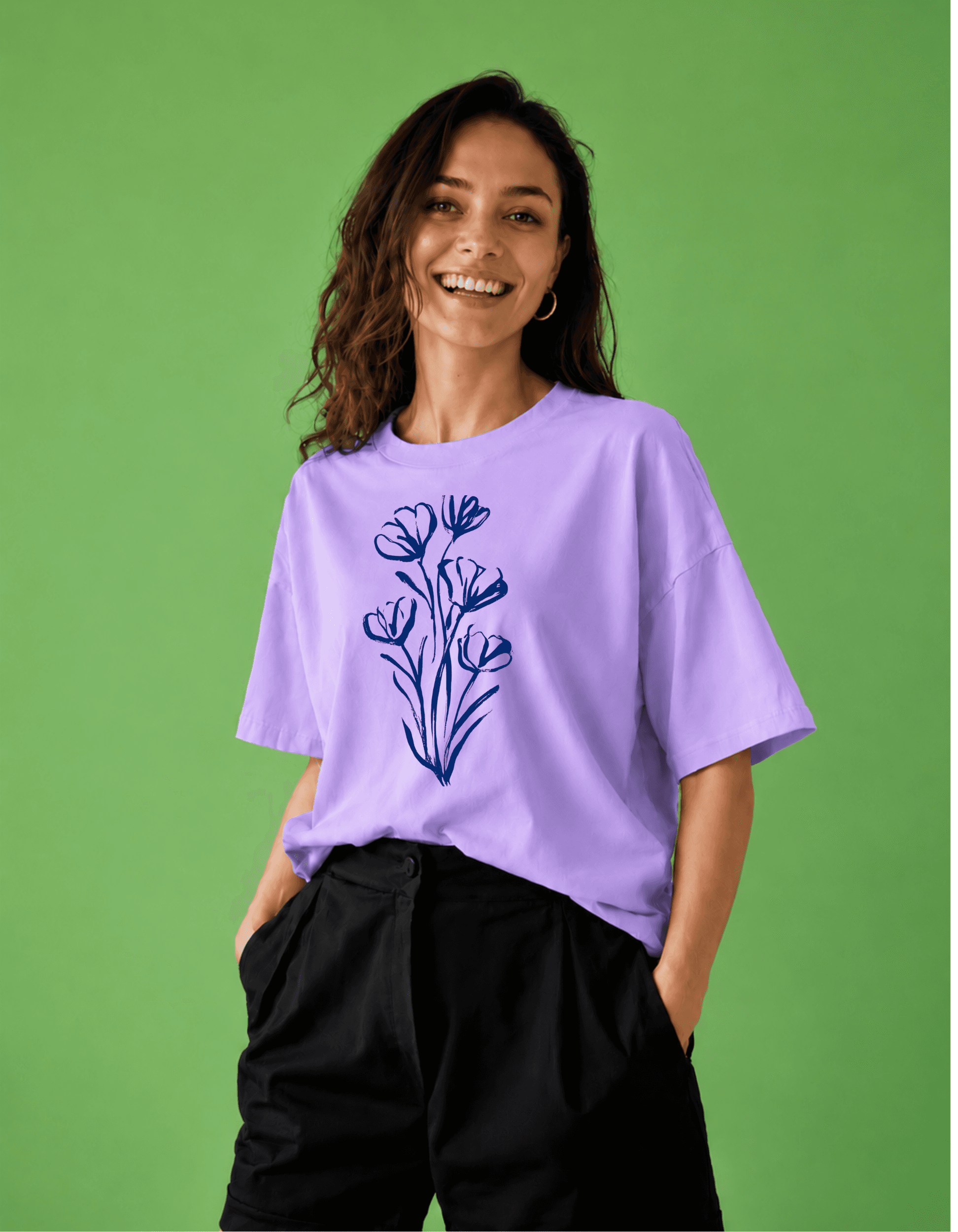 Minimal Floral Oversized Graphic T-Shirt for Women - Image 1