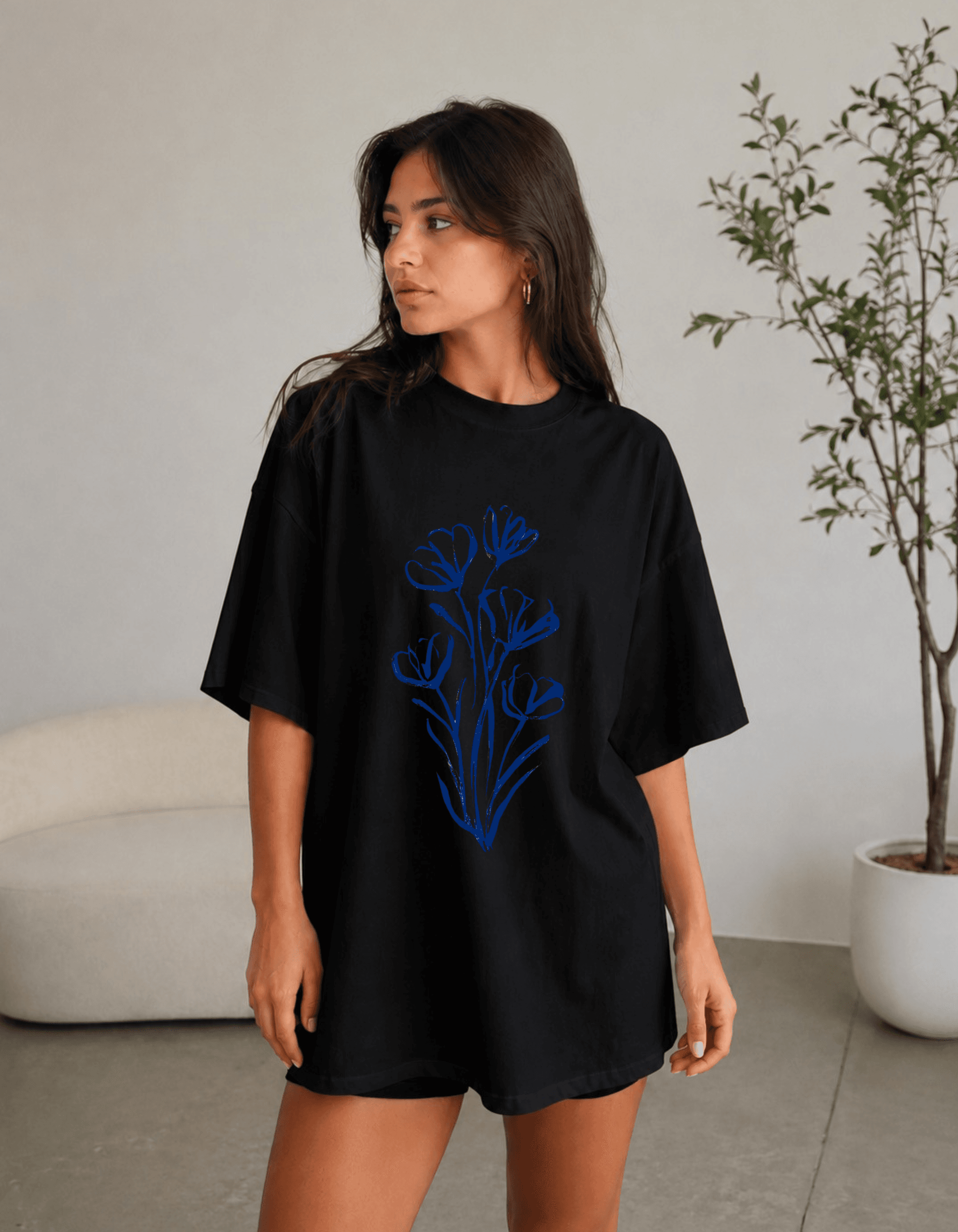 Minimal Floral Oversized Graphic T-Shirt for Women - Image 1