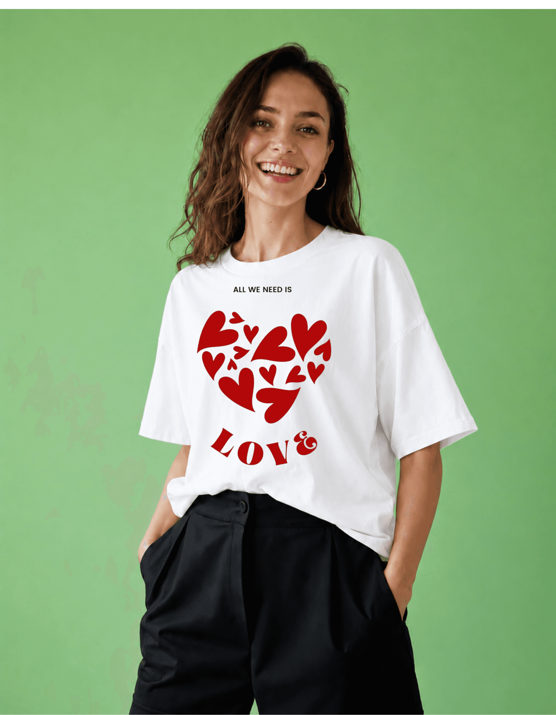 All We Need Is Love Oversized Graphic T-Shirt for Women - Image 1